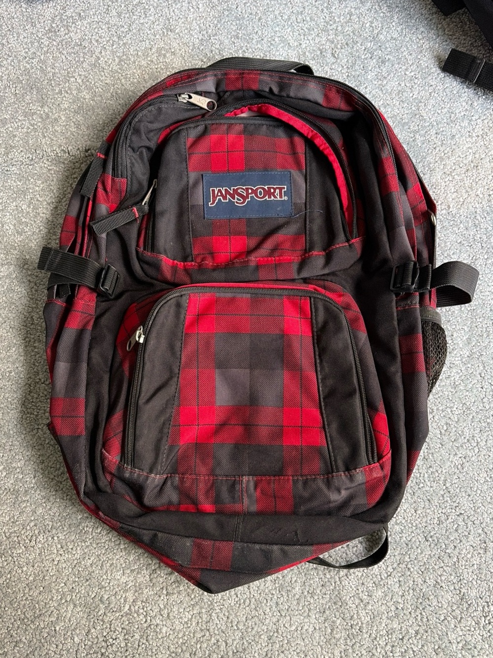 Vintage JanSport Backpack Red/Black/Plaid Multi-Pocket Laptop Sleeve School/Work